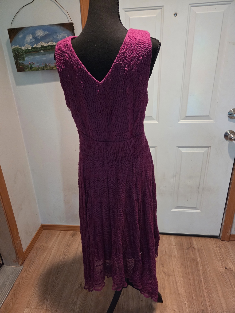 Rabbit Rabbit Rabbit Textured V-Neck Midi Dress in Magenta - Picture 3 of 10